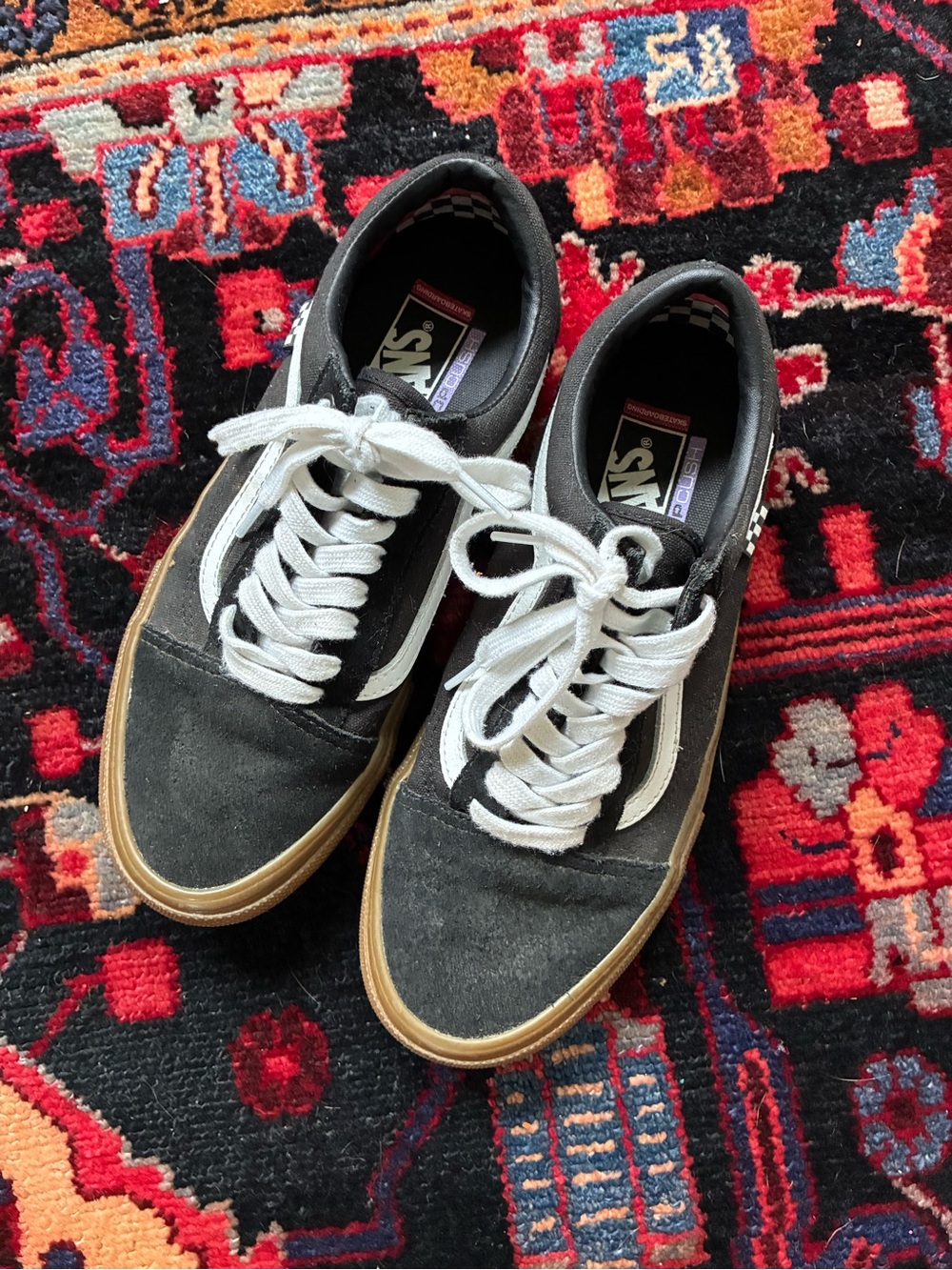 Vans Black Suede & White Stripe Sneakers with Gum Sole